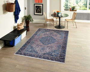 Navy Blossom - CozytoChic - Machine Washable Turkish Rugs - Cozy to Chic